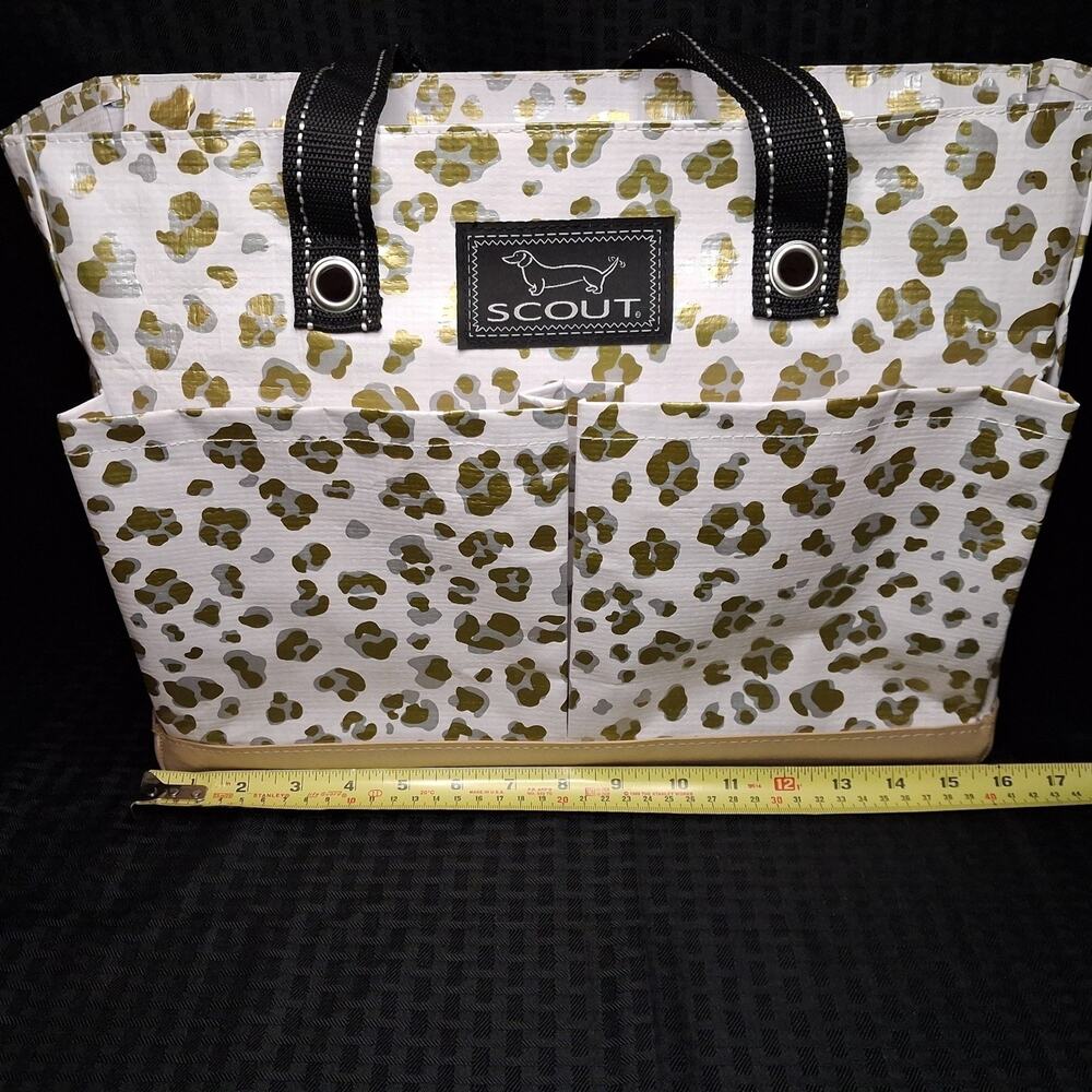 SCOUT Uptown Girl Zippered Tote Bag 6 Pockets Kitty Glitter HTF Print